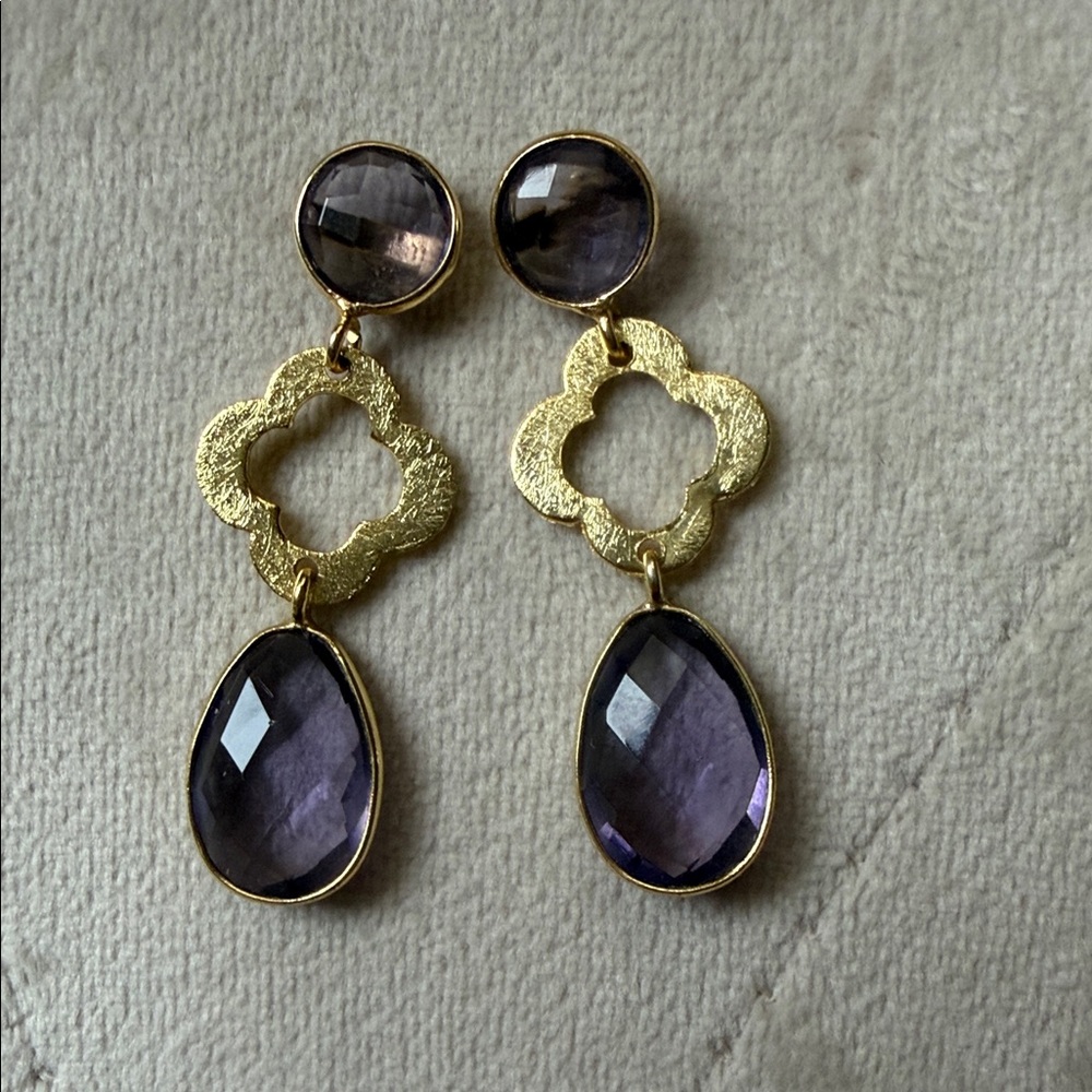 Elegant Gold and Purple Drop Earrings NWOT